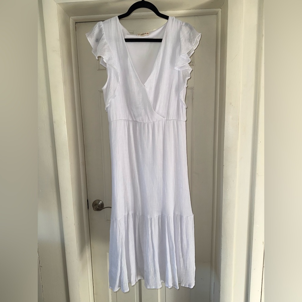 Magnolia White Maxi Dress with Ruffle Sleeves